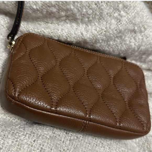Vera Bradley Tan Leather Quilted Wristlet Clutch EUC